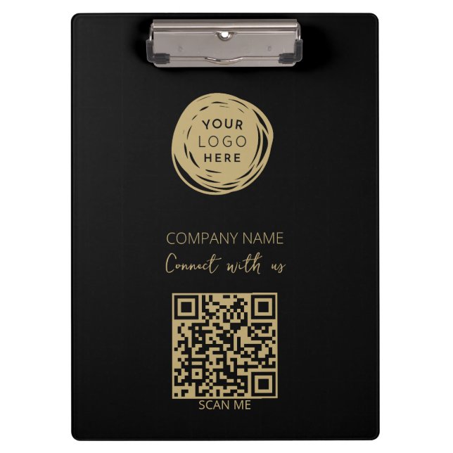 QR-Code Firmenlogo Schwarz Modern Klemmbrett (Vorderseite)
