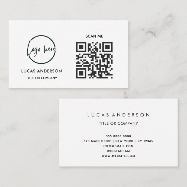 QR-Code Firmenlogo | Schwarz Modern Professionell  Visitenkarte (Vorne/Hinten)