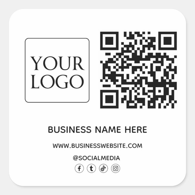 QR-Code Firmenlogo Website Social Media Quadratischer Aufkleber (Vorderseite)
