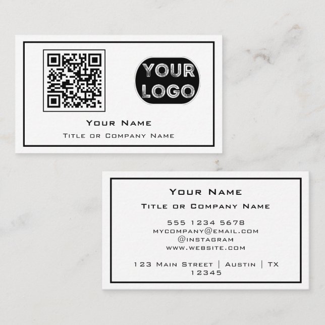 QR-Code-Firmenlogo Weiß Minimalistisch Visitenkarte (Vorne/Hinten)