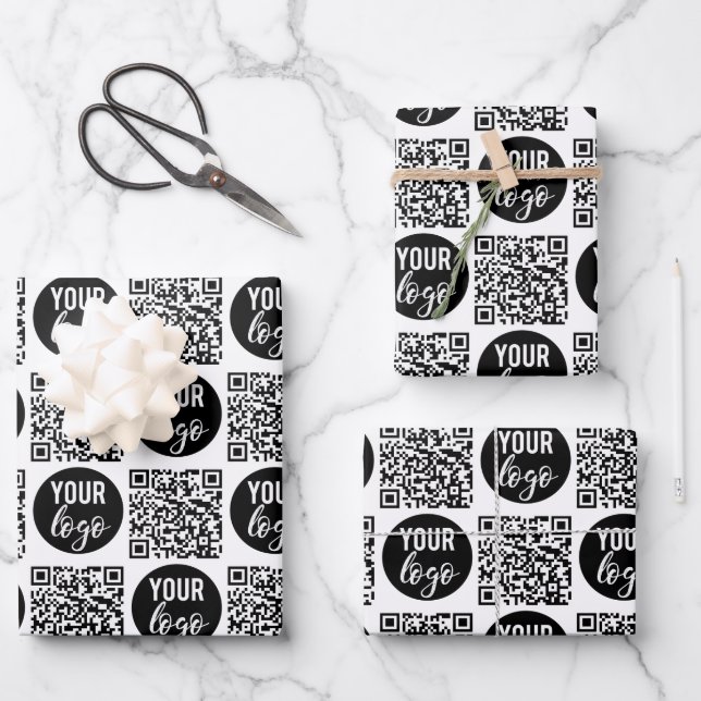 QR-Code-Firmenlogos Modernes Minimalistisches Gesc Geschenkpapier Set (Vorderseite)