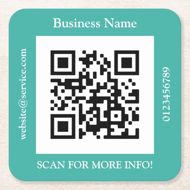 QR-Code Firmenname, Website-Promo, Aquamarin Rechteckiger Pappuntersetzer (Vorderseite)