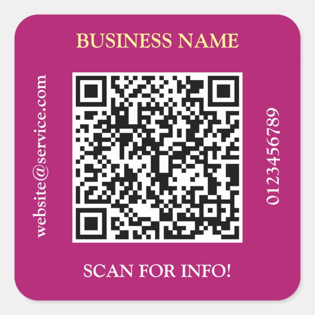 QR Code Firmenname Website Promo Maroon Quadratischer Aufkleber (Vorderseite)