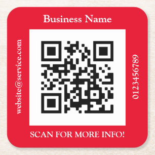 QR Code Firmenname, Website Promo, Red Rechteckiger Pappuntersetzer