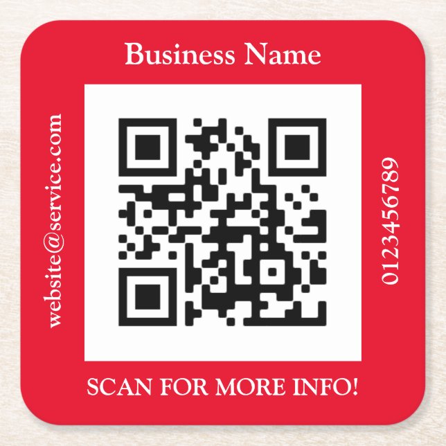 QR Code Firmenname, Website Promo, Red Rechteckiger Pappuntersetzer (Vorderseite)