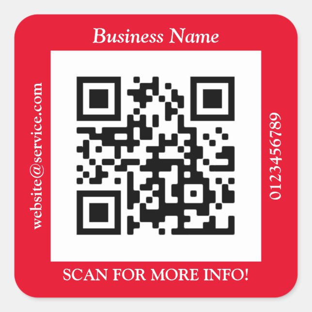QR-Code Firmenname Website Promo, Rot Quadratischer Aufkleber (Vorderseite)