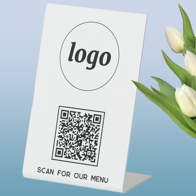 QR-Code-Firmenprüfung für das Menü Sockelschild (Simple logo with QR code scan for menu pedastal sign for business)