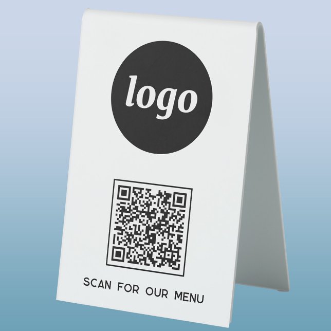 QR-Code-Firmenprüfung für das Menü Tischaufsteller (Logo QR code custom text business promotional table tent sign)