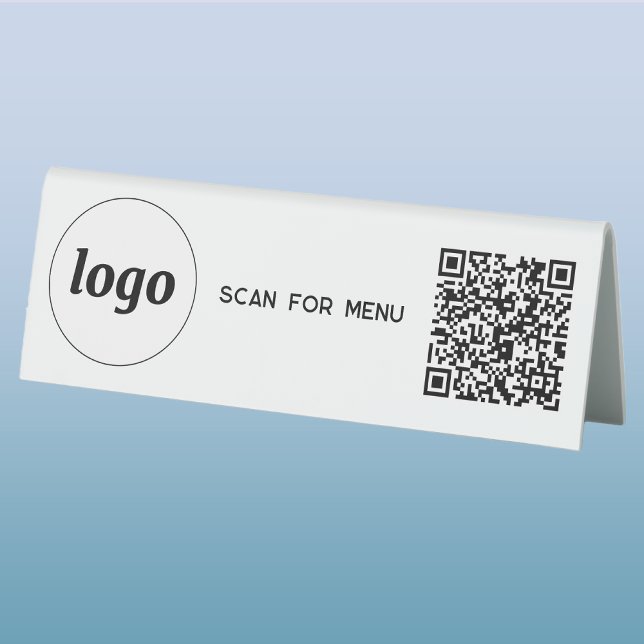 QR-Code-Firmenprüfung für das Menü Tischaufsteller (Logo QR code scan for menu business table tent sign for cafe restaurant shop store)