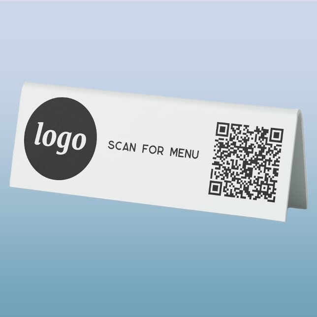 QR-Code-Firmenprüfung für das Menü Tischaufsteller (Logo QR code Scan for Menu table tent sign for care bar restaurant and other business)