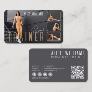 QR Code Fitness Gold & Gray Personal Trainer Foto Visitenkarte