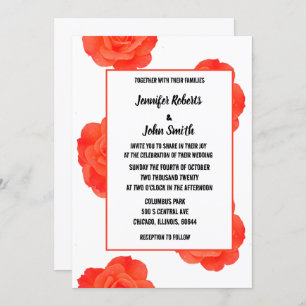 QR Code Floral Orange Rose Patterns Boho Wedding Einladung