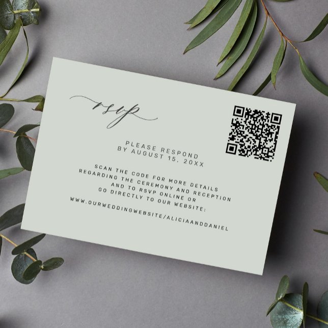 QR code forêt sauge vert mariage RSVP Card (Créateur téléchargé)