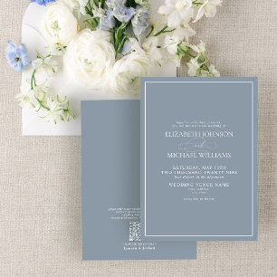 QR Code Formal Dusty Blue Classic Script Wedding Einladung