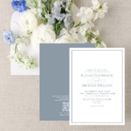 QR Code Formal Dusty Blue Classic Script Wedding Einladung