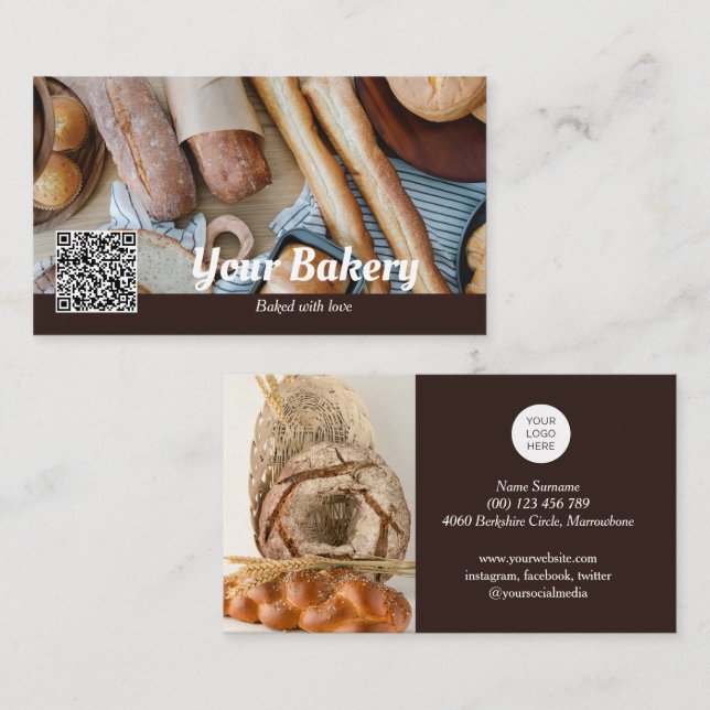 QR-Code-Foto-Bakery-Visitenkarte mit Logo Visitenkarte (Vorne/Hinten)