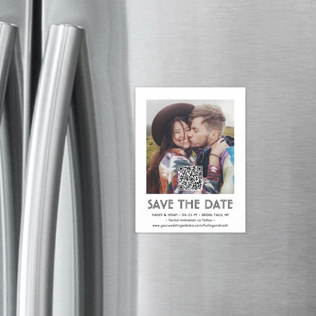 QR-Code & Foto Chic Einfache Hochzeit Save the Dat Magneteinladung (Von Creator hochgeladen)