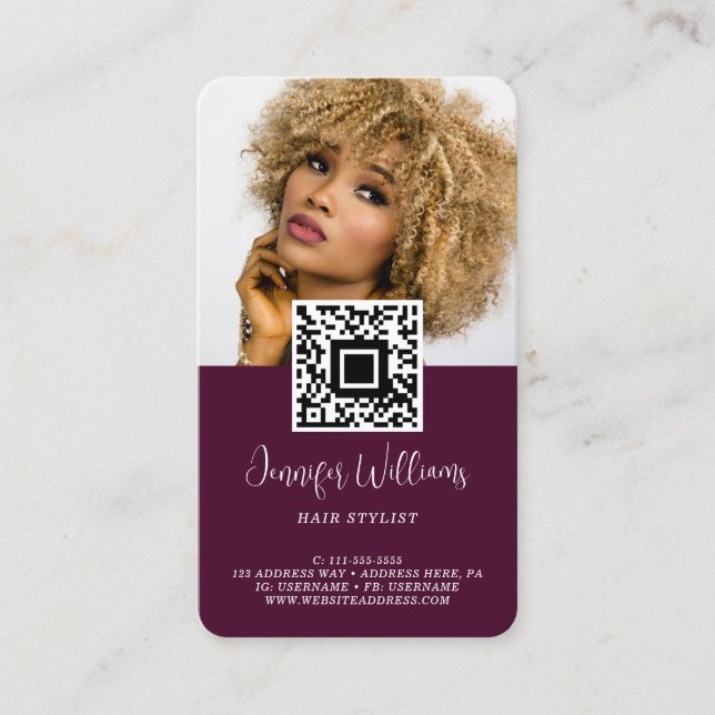 QR Code Foto Logo Burgundy Loyalty Business Card Telefonnummerkarte (Vorderseite)