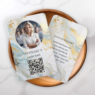 QR-Code, Foto, Marmor, Blue-Gold, Salon Visitenkarte