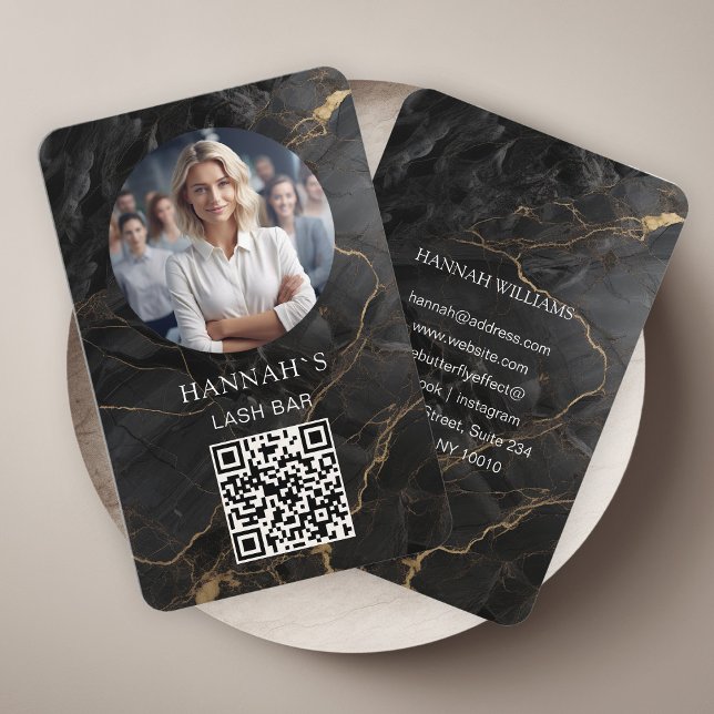 QR-Code, Foto, Marmor, Schwarz-Gold, Salon Visitenkarte (Von Creator hochgeladen)