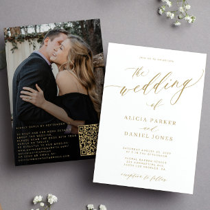 QR-Code Foto moderne elegante goldene Hochzeit Einladung