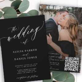 QR Code Foto Moderne, elegante Schwarze Hochzeit Einladung