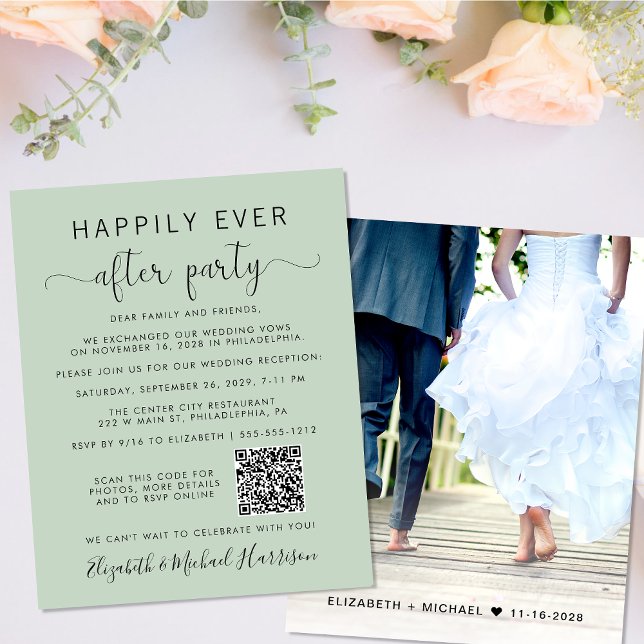 QR Code Foto Sage Wedding Reception Einladung (Your love story deserves a grand celebration!)