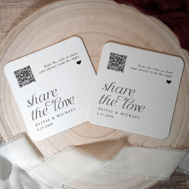 QR Code Foto Sharing Modern Simple Wedding Rechteckiger Pappuntersetzer