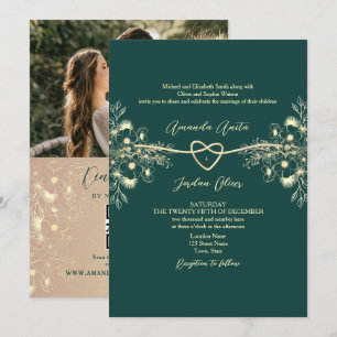 QR-Code-Foto Smaragdgrün Goldene Hochzeit Einladung