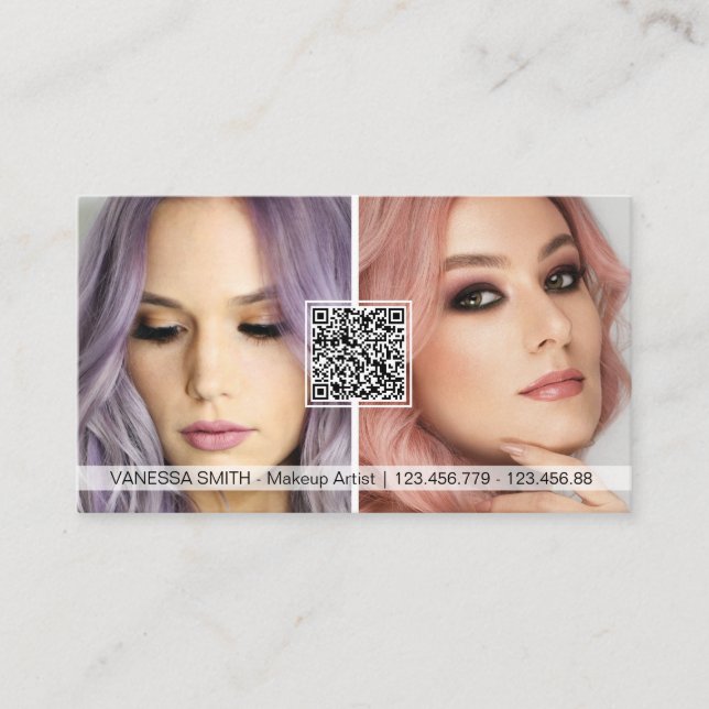 QR Code Foto Visitenkarten für Makeup-Künstler Visitenkarte (Vorderseite)