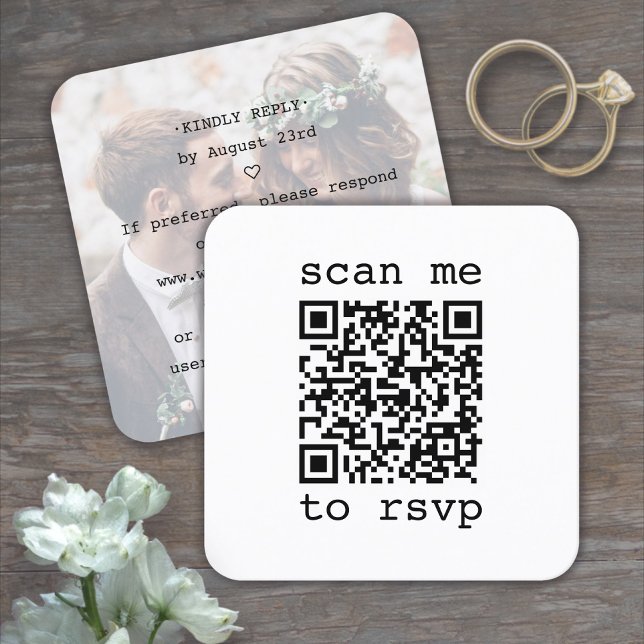 QR Code & Foto Wedding RSVP Typografie Begleitkarte (Von Creator hochgeladen)