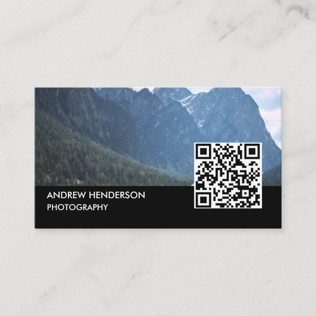 QR Code Fotograf Schwarz Visitenkarte (Vorderseite)