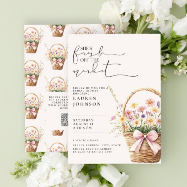 QR Code Fresh Off the Market Floral Bridal Shower Einladung (Von Creator hochgeladen)