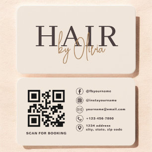 QR-Code Friseur Beige Neutrale Typografie Visitenkarte