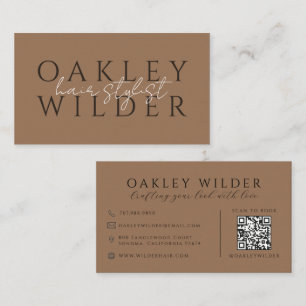 QR-Code Friseur Dunkles Terrakotta Visitenkarte