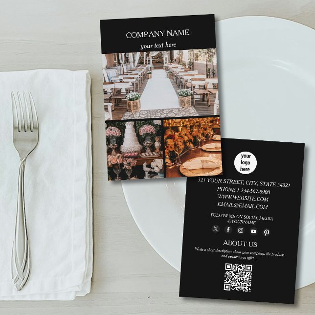QR-Code für 3 Foto Visitenkarte (Black Event Planning Business 3 Photos QR Code Business Card)
