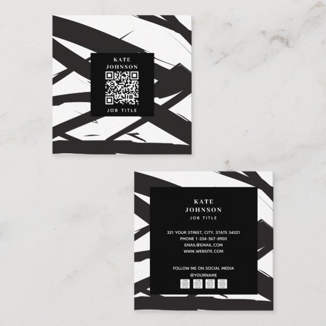 QR-Code für Abstrakte Schwarz-Weiß-Kunst Quadratische Visitenkarte (Vorne/Hinten)