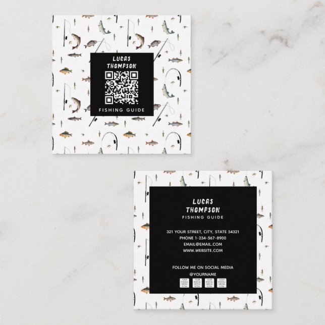 QR-Code für berufliche Chargen des Fischereileitfa Quadratische Visitenkarte (Vorne/Hinten)