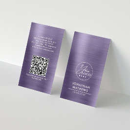 QR-Code für berufliches Metallic Midnight Lila Log Visitenkarte