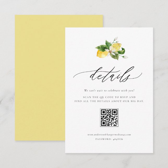 QR-Code für botanische Zitronen und Grünpflanzen Begleitkarte (Vorne/Hinten)