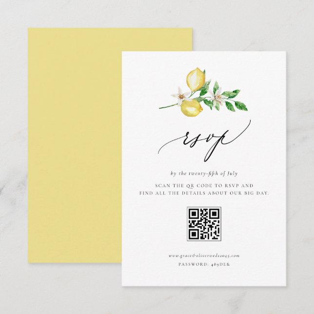 QR-Code für Botanische Zitronen und Grünpflanzen RSVP Karte (Vorne/Hinten)