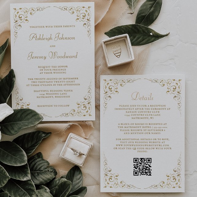 QR-Code für botanisches Gold-Script Einladung (Von Creator hochgeladen)