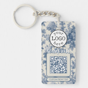 QR-Code für Business Elegant Blue Toile Schlüsselanhänger