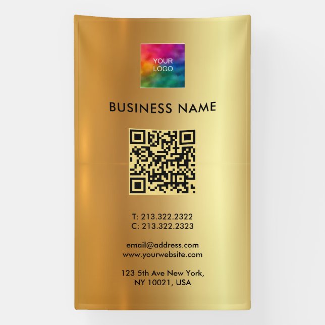 QR-Code für Business-Logos Gold im Freien Vertikal Banner (Vertikal)