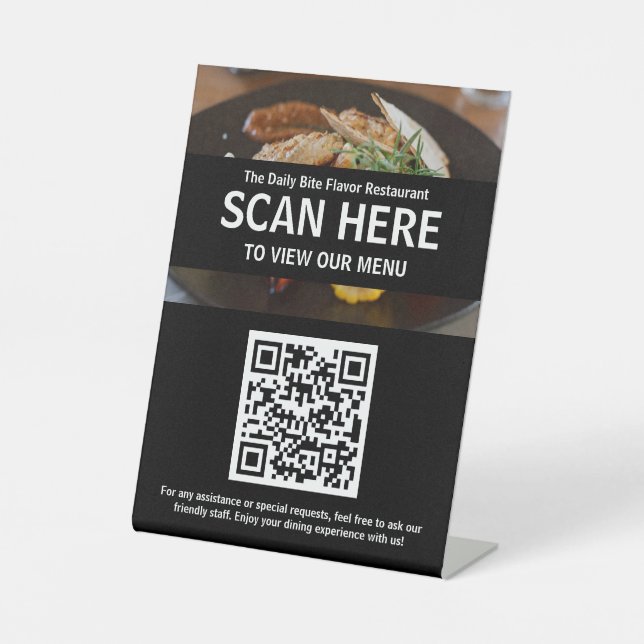 QR-Code für Café oder Restaurant Tabletop-Zeichen Sockelschild (Vorderseite)