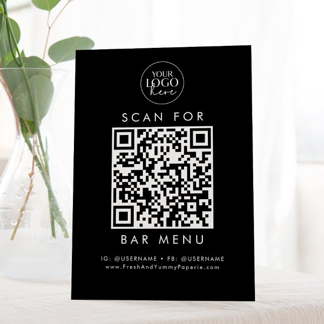 QR-Code für Chic Black Business-Logo-Bar Menü Sockelschild (Von Creator hochgeladen)