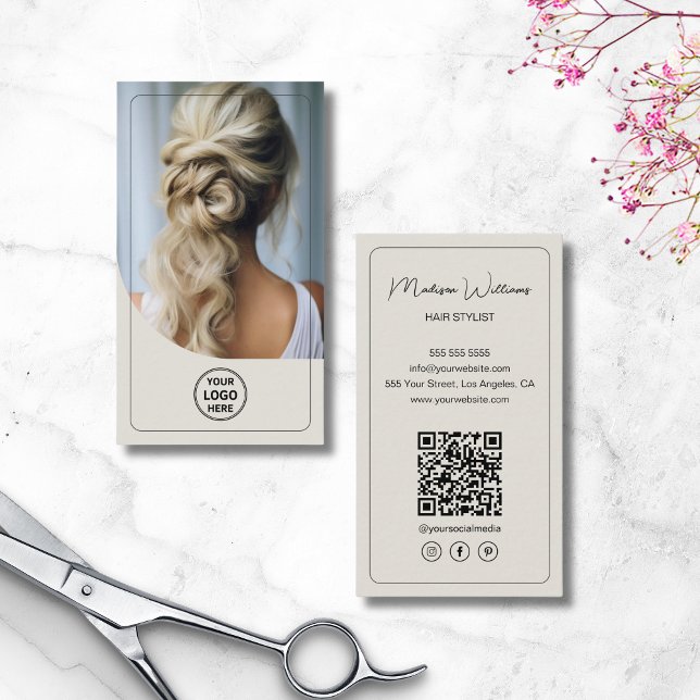 QR-Code für das benutzerdefinierte Logo-Foto für H Visitenkarte (Hair Stylist Custom Logo Photo QR Code Business Card)