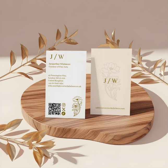 QR-Code für das elegante Minimal-Floral-Logo Visitenkarte (Elegant Minimal Floral Logo Monogram QR Code Business Card)