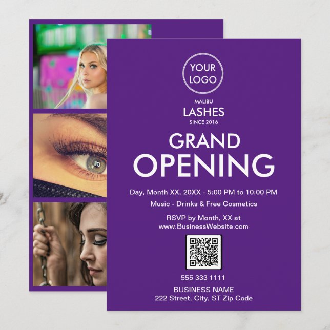 QR-Code für das Lila Geschäftslogo von Grand Openi Einladung (Vorne/Hinten)