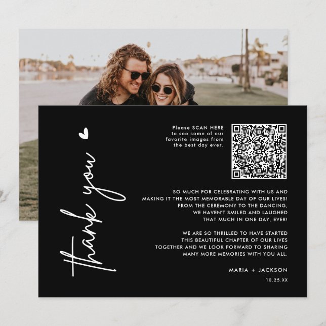 QR-Code für das Minimalistische Foto - Schwarz - V Dankeskarte (Vorne/Hinten)